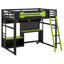 Lit mezzanine double avec bureau, tablettes de rangement et lumières DEL, lit mezzanine en bois avec ports USB et panneau perforé-1812795126