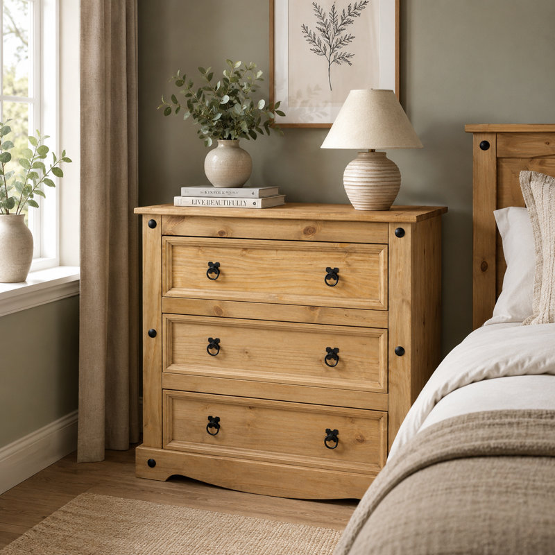 Carin Solid Wood 80cm W 3 - Drawer Chest of Drawers