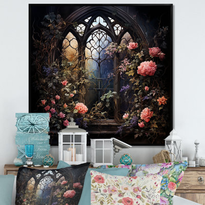Floral floral gothique d'églises de fenêtre II - Art mural de fenêtre pour le salon