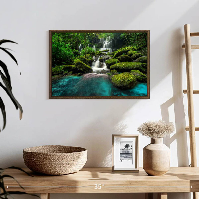 Chute d'eau tropicale, 19 po x 13 po, Cadre flottant en noyer