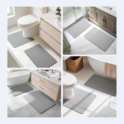 Bathroom Rugs Set 2 Piece, Thin Bath Mat With U-Shaped Contour Toilet Rug, Absorbent, Quick Dry, Machine Washable, Non-Slip Low Pile Bath Mats, Grey