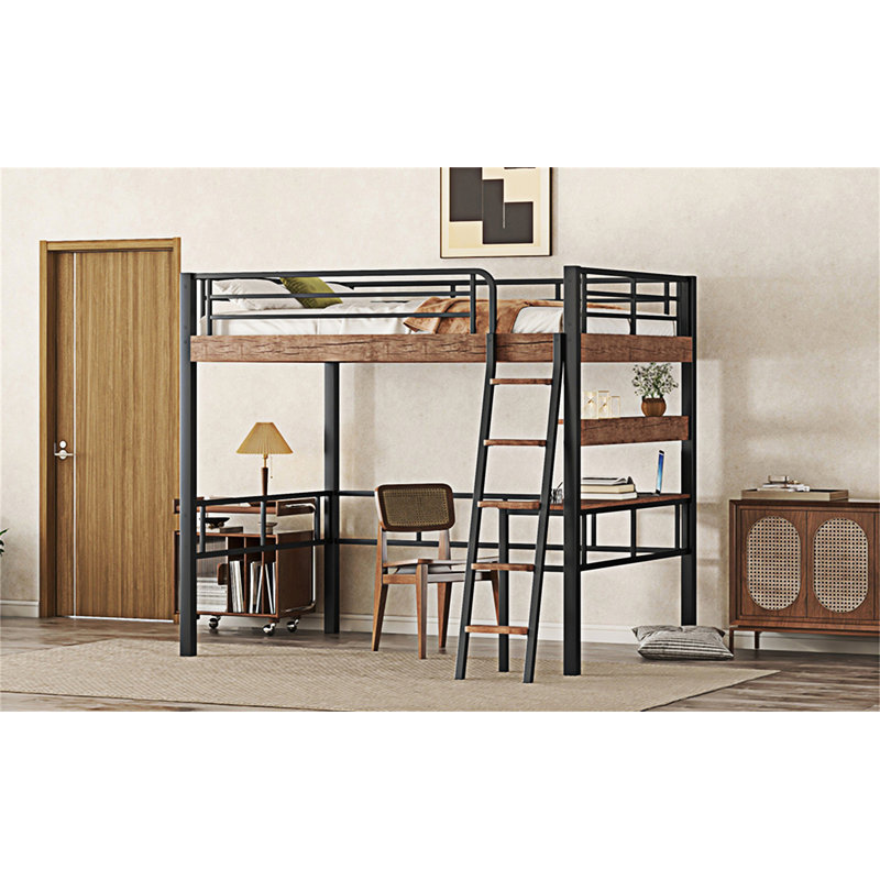 Lit mezzanine en métal avec bureau intégré