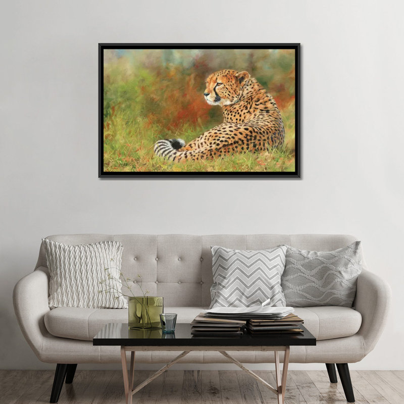 « guépard ii », impression sur toile, H 18 po x l 26 po x P 1,5 po, Toile avec cadre noir, Pas de tapis