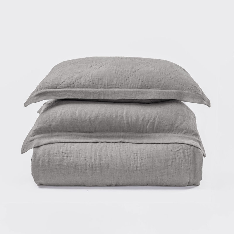 Courtepointe en lin Kyler, gris, grand, Queen Quilt