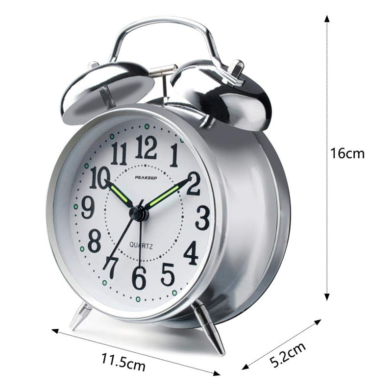 Modern & Contemporary Analogue Metal Quartz Movement / Crystal Tabletop Clock with Alarm, Chrome