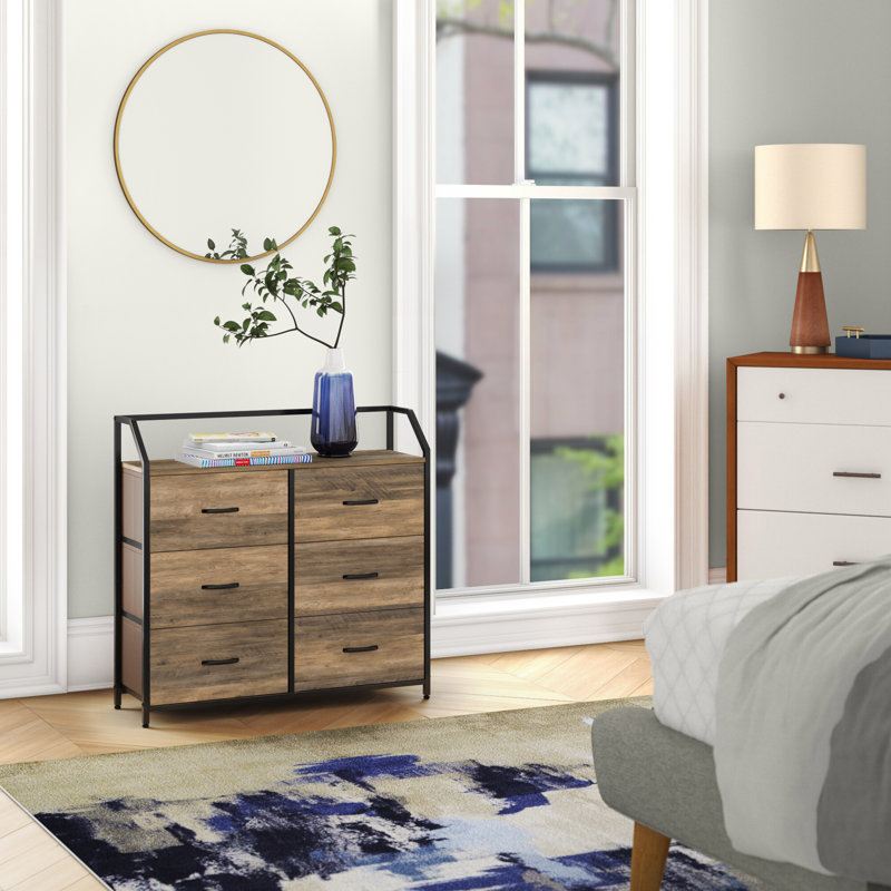 Iron 83.2 cm W Chest of 6 Drawers, Brown/Black