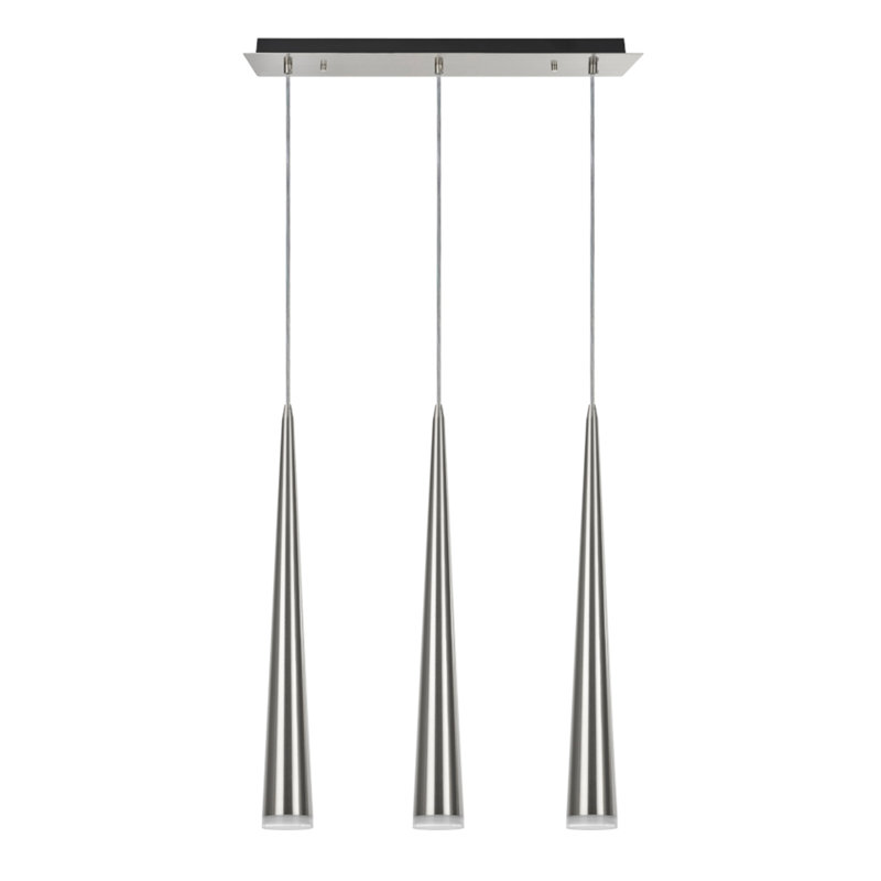 3 - Light Satin Nickel Kitchen Island Pendant, Brushed Nickel, 74.25" H x 23" W x 5" D