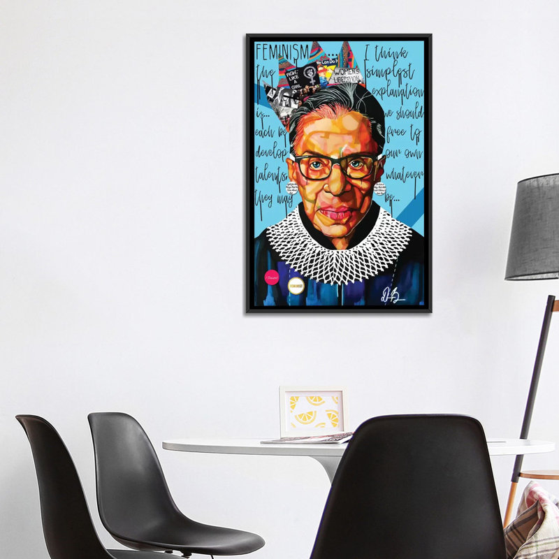 Ruth Ginsburg - impression d'art graphique, Pas de tapis, H 26 po x l 40 po x 1,5 po, Toile avec cadre noir