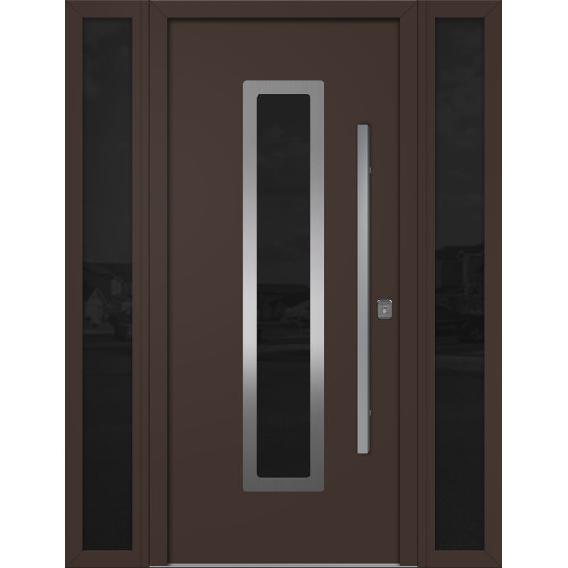 Porte d'entrée moderne en acier 36 po x 80 po Inox, Brun, S'ouvre à gauche vers l'intérieur