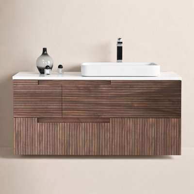 48'' Natural Walnut Veneer Plywood Bathroom Vanity with Engineered Quartz Top