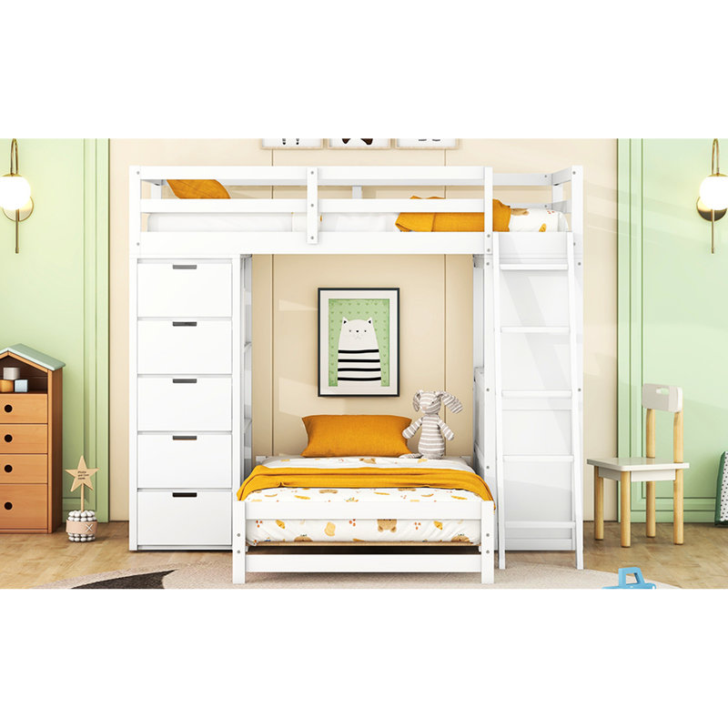 - Lit superposé simple sur simple, blanc - Gardez vos appareils prêts avec des lumières à DEL et une structure en contreplaqué, des tiroirs de rangement supplémentaires, des tablettes et un bureau pour la chambre à coucher