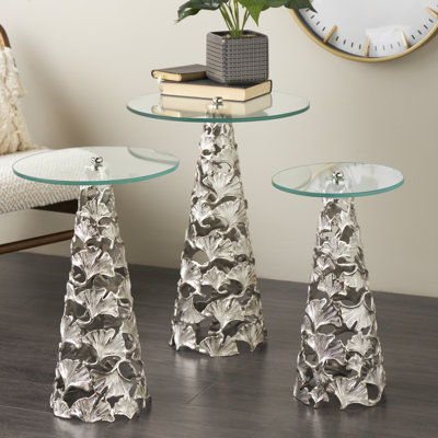 Aadrian Glass Pedestal End Table Set
