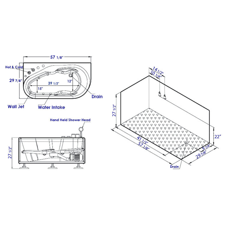 57.13'' x 29.88'' Acrylic Bathtub with Faucet, Left