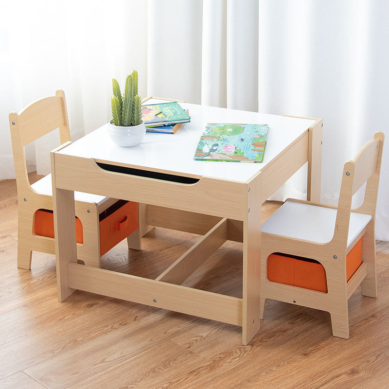 Kids 3 -Piece Activity Table and Chair Set, Natural