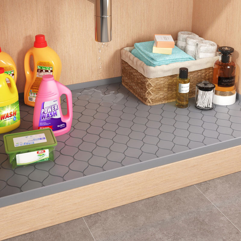 Tapis sous l'évier en silicone 34 po x 22 po, essentiels et gadgets de cuisine, doublure de tablette et protecteur d'armoire, plateau de salle de bain imperméable