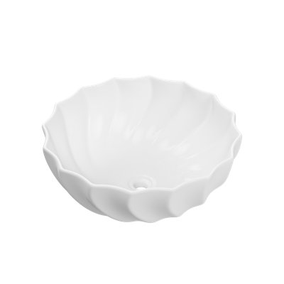 ELLAI 18.3'' Round Vessel Sink Ceramic Bathroom Sinks Above Counter Flower Shape Art Basin White -  ELML-A014