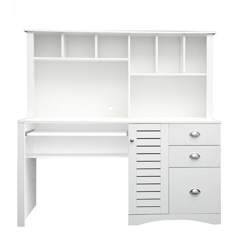 Bureau d'ordinateur à domicile avec huche, Blanc