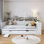 Lit de jour pleine grandeur blanc antique avec bureau d'étude, tablettes de rangement et 2 tiroirs - style rétro-1711132625-1711132624