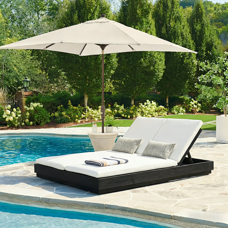 Chaise longue double en bois d'acacia avec coussins et 5 positions réglables Torin, Noir