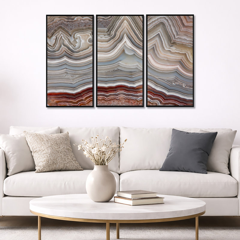 «The Polished Cut Of Agate», ensemble de 3 toiles encadrées, Noir, noir, noir, noir, H 32 po x l 48 po