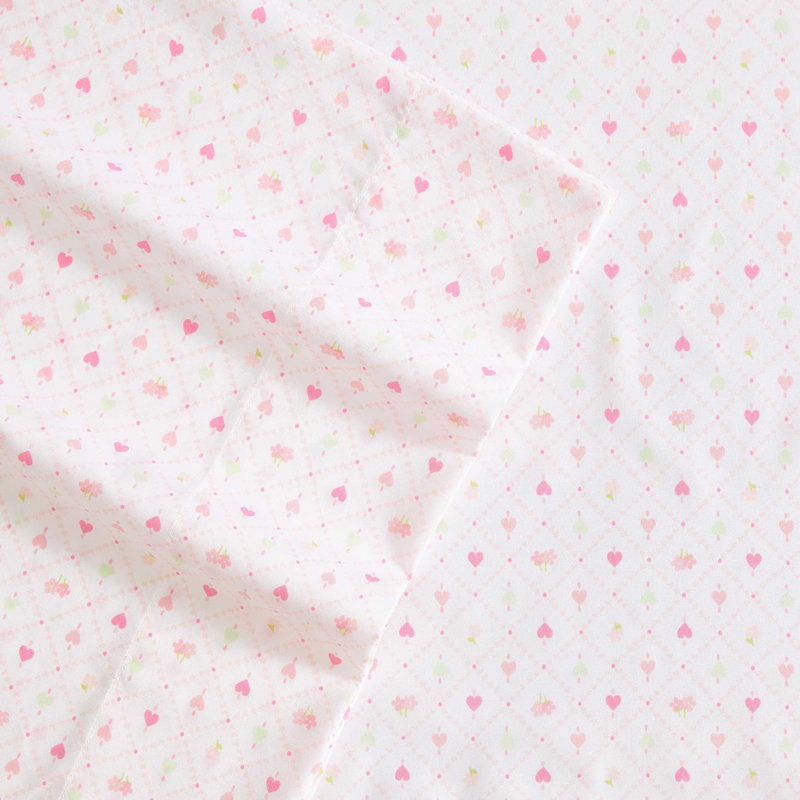 Laura Ashley Kids Cozy Printed Sheet Sets, Twin Sheet Set with 1 Pillowcase, Heart Geo Ditsy Pink