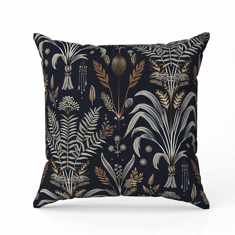 Coussin en suède Indian Dabu Flora, Bleu / doré, Carré 16 po