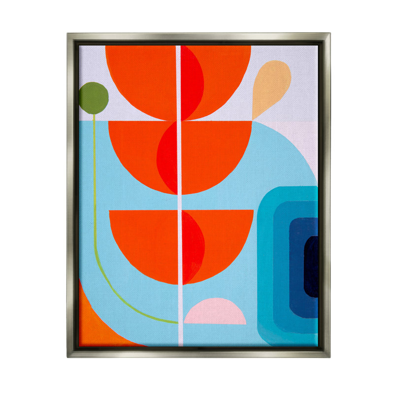 Formes modernes rouges et bleues, impression sur bois, Cadre flottant gris lustré, H 21 po x l 17 po x P 1,7 po