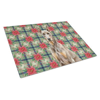 Fawn Doberman Pinscher Christmas PoinsettIas Glass Cutting Board