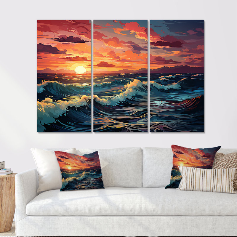 Rainbow Beach Sunset II - Ensemble de décoration murale océan, Toile tendue, H 40 po x l 60 po x P 1 po