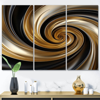 Catharine " Abstract Liquid Gold And Black Spiral Swirl " 3 - Pieces