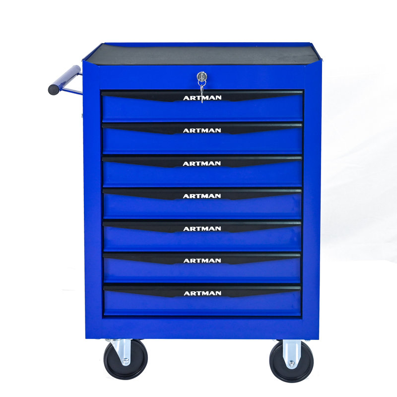 Coffre à outils roulant en métal avec 7 tiroirs, armoire à outils à 7 tiroirs de 20 po avec glissières à roulement à billes, coffre à outils en acier