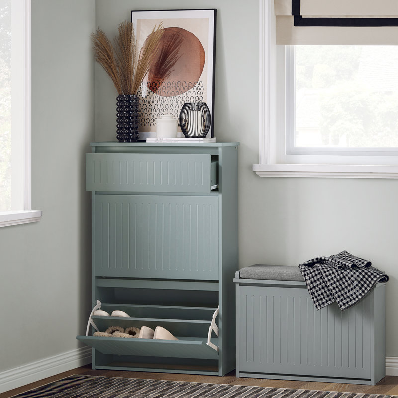6 Pair Shoe Cabinet, Grey/Brown/Blue