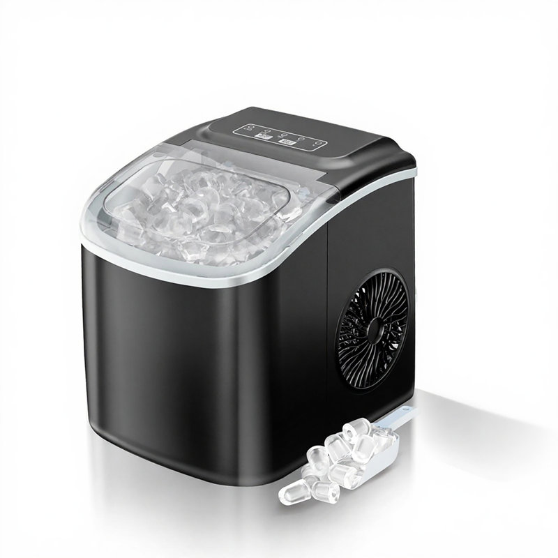 Portable Ice Maker for Countertop, 9 Bullet-Shaped Ice Cubes in 6 Mins, 12KG/24H Compact Ice Machine with Self-Cleaning, Ice Basket & Scoop, 2 Ice Sizes, Ideal for Home, Kitchen, Camping & Parties, Black