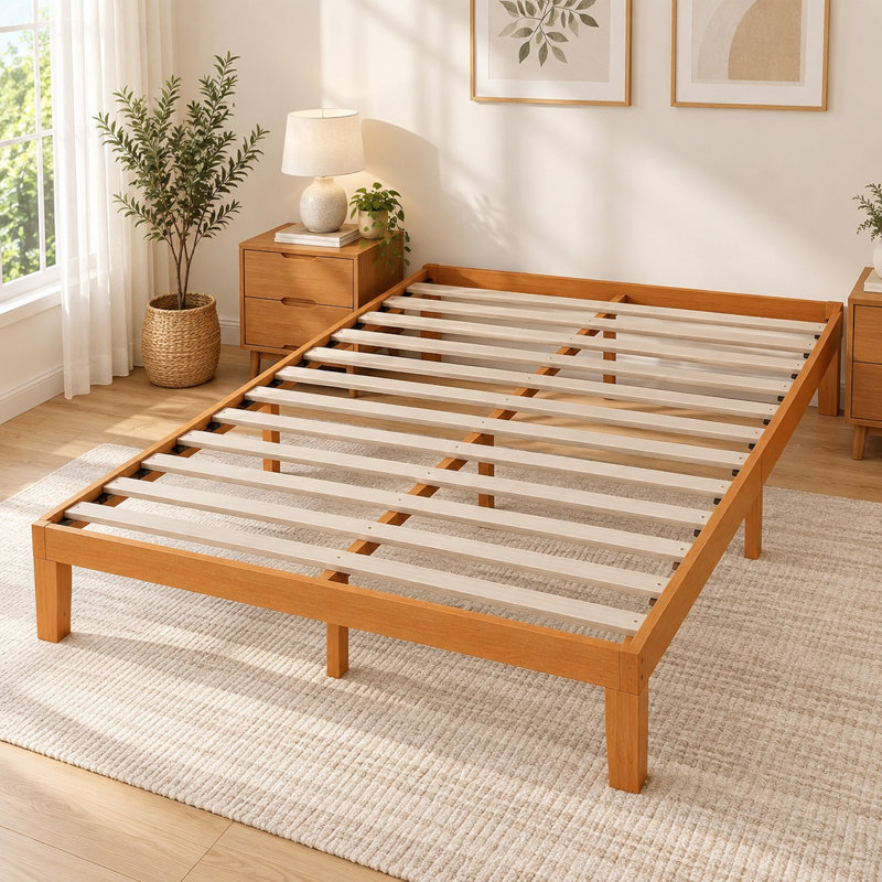 Cadre de lit plateforme en bois de 30 cm (12 pouces), style minimaliste en bois d'hévéa massif, sommier à lattes robuste, aucun sommier tapissier nécessaire