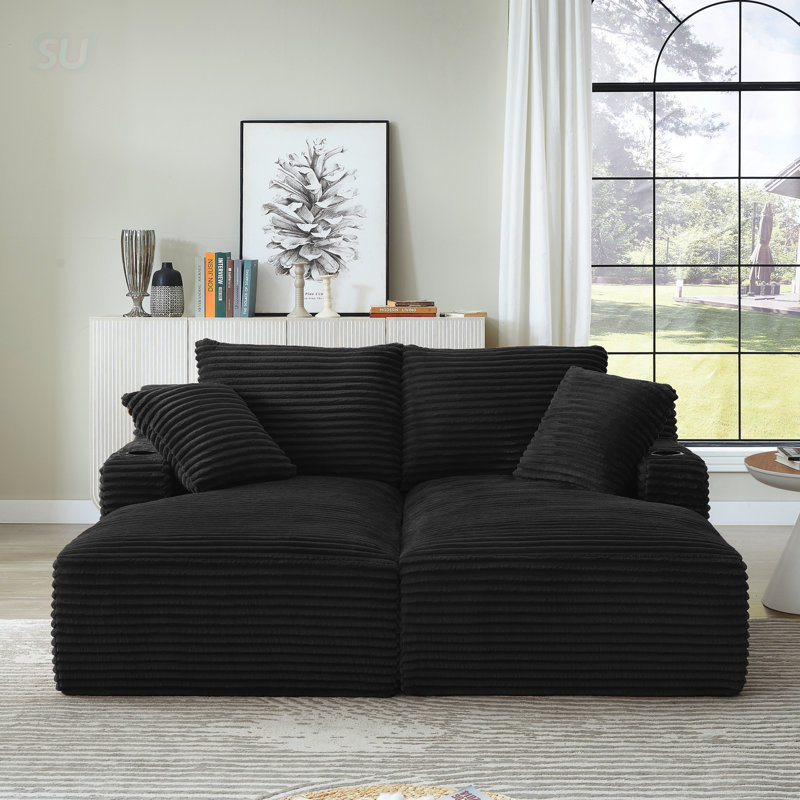 Chaise longue double compressible avec porte-gobelets - sans assemblage, causeuse moelleuse moderne
