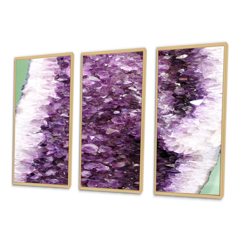 Pierres précieuses mauves - 3 pièces, impression sur toile, H 20 po x l 36 po x P 1 po, Brun