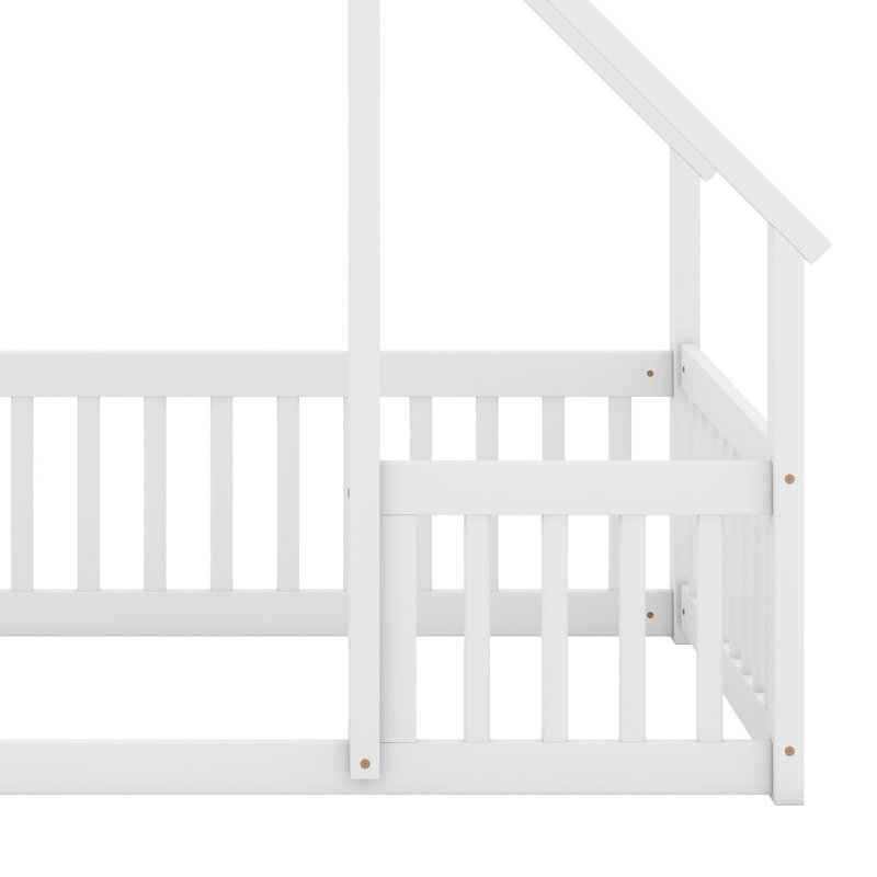 Lit moderne en forme de maison moderne avec clôture et garde-corps, Blanc