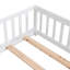 Lit simple au sol avec porte et garde-corps de sécurité, structure en bois de pin massif pour le style Ren, profil bas, blanc-118037757-118037758