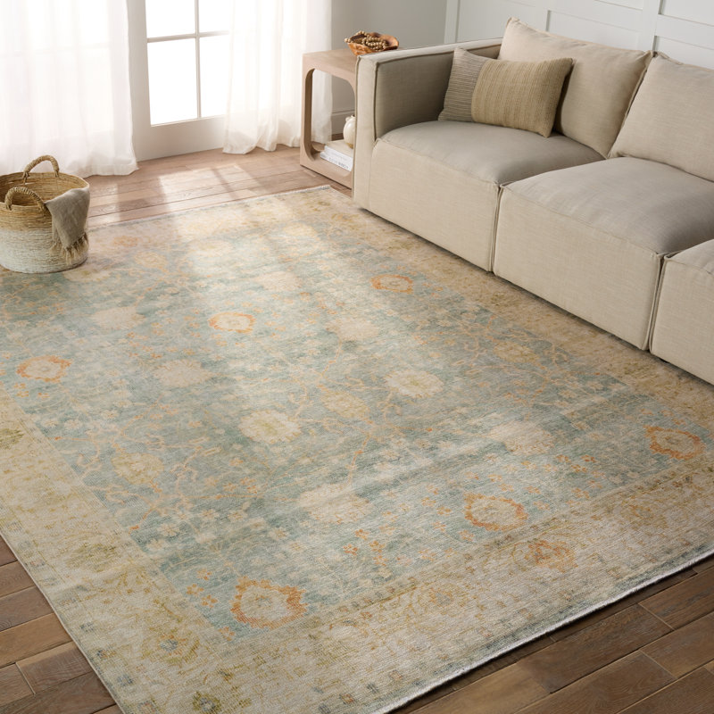 Tapis bleu clair et vert clair Lovato BOH27, Rectangle 10 pi x 14 pi