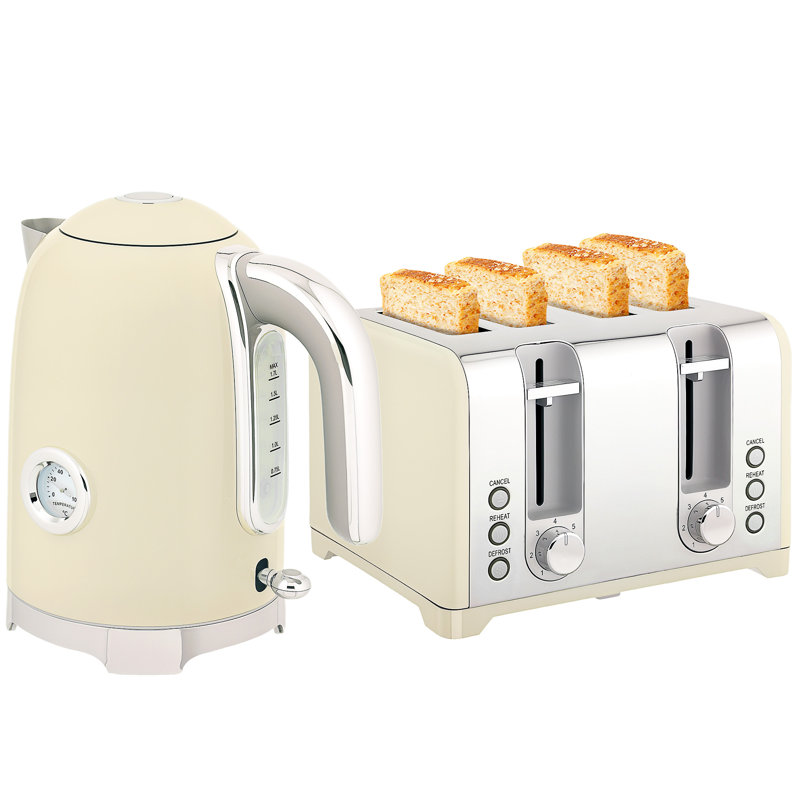Kettle and Toaster Set, Cream/Silver