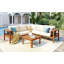 Ensemble de canapé d'extérieur en L 4 pièces en bois d'acacia avec accoudoirs en filet tissé, table basse et coussins confortables-724437035