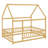 House-Shaped Wooden Floor Bed with Roof & Safety Guardrails-549120475