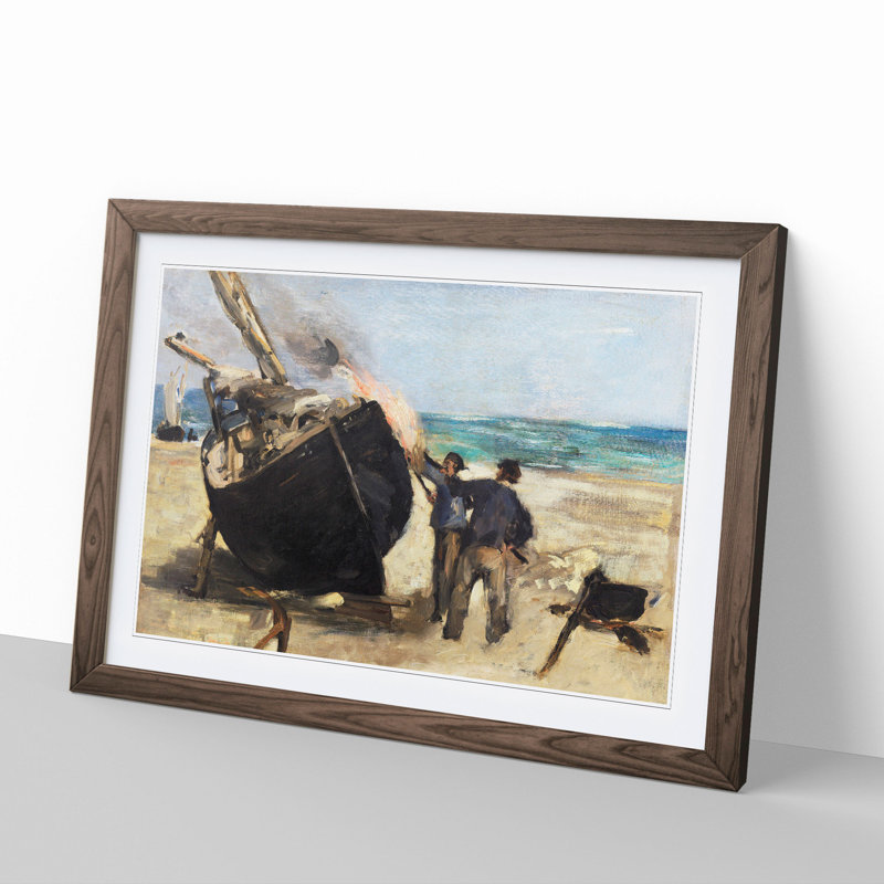 Tarring the Boat by Edouard Manet - Picture Frame Painting, Walnut, 48cm H x 65cm W x 2cm D