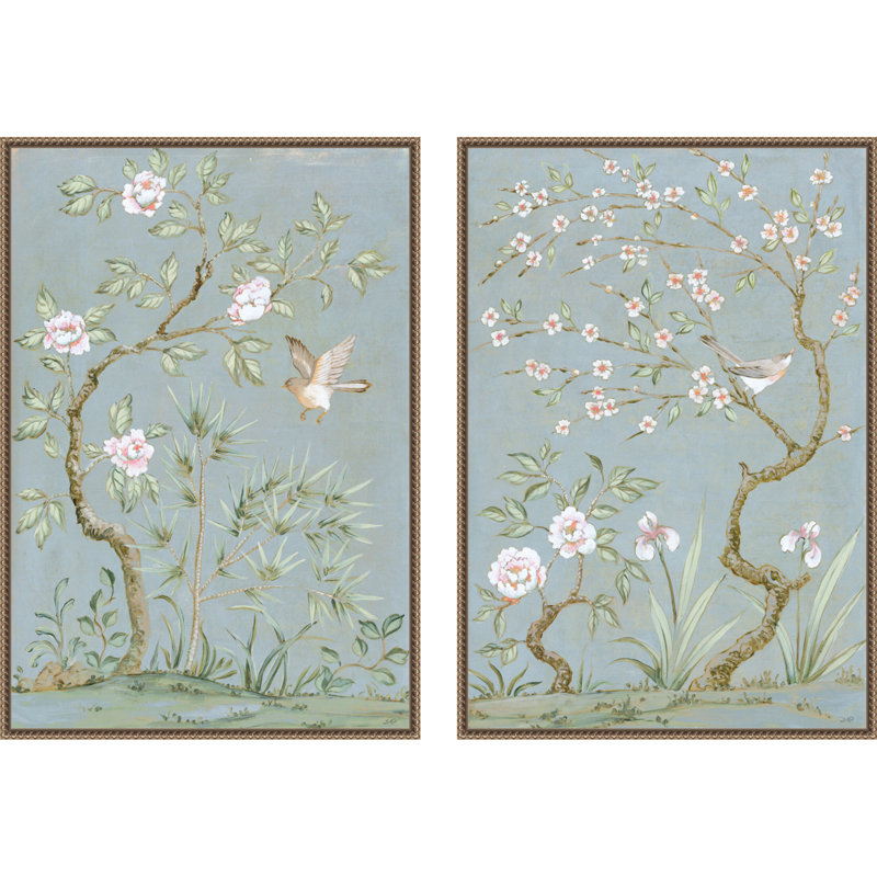 Amanti Art Spring Mural No 1. & No. 2 - 2 Piece by Julia Purinton Framed Canvas Wall Art, Sylvie Beaded Dark Gold