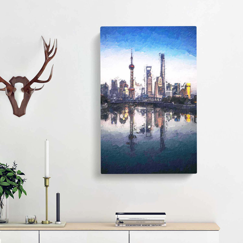 Shanghai Skyline Reflection - Wrapped Canvas, 76cm H x 50cm W x 3cm D