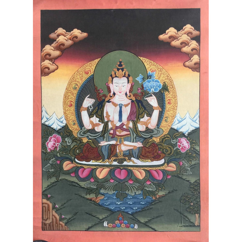 Chengrezig Thangka (Thangka sans brocart)
