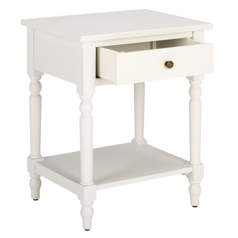 Sadie Solid Wood End Table with Storage, Shady White