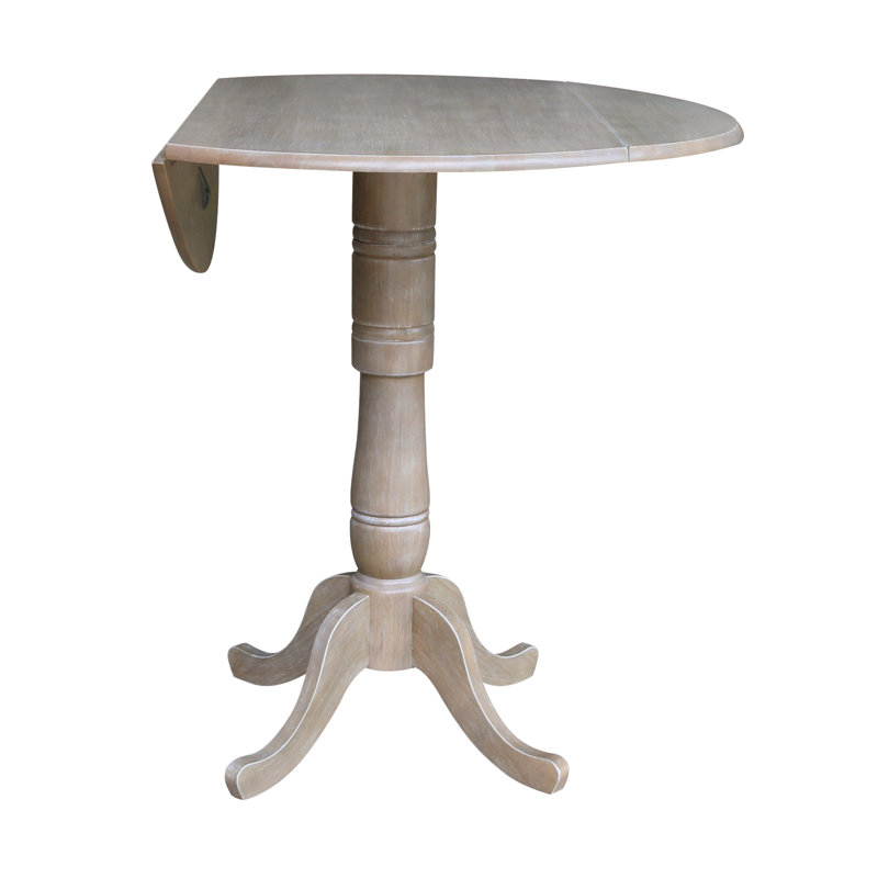 Hesston Extendable Round Solid Wood Dining Table, Washed Gray Taupe