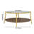 Modern Round Walnut 2-Tiered Coffee Table With Glass Top And Gold Base For Living Room, 29.9"