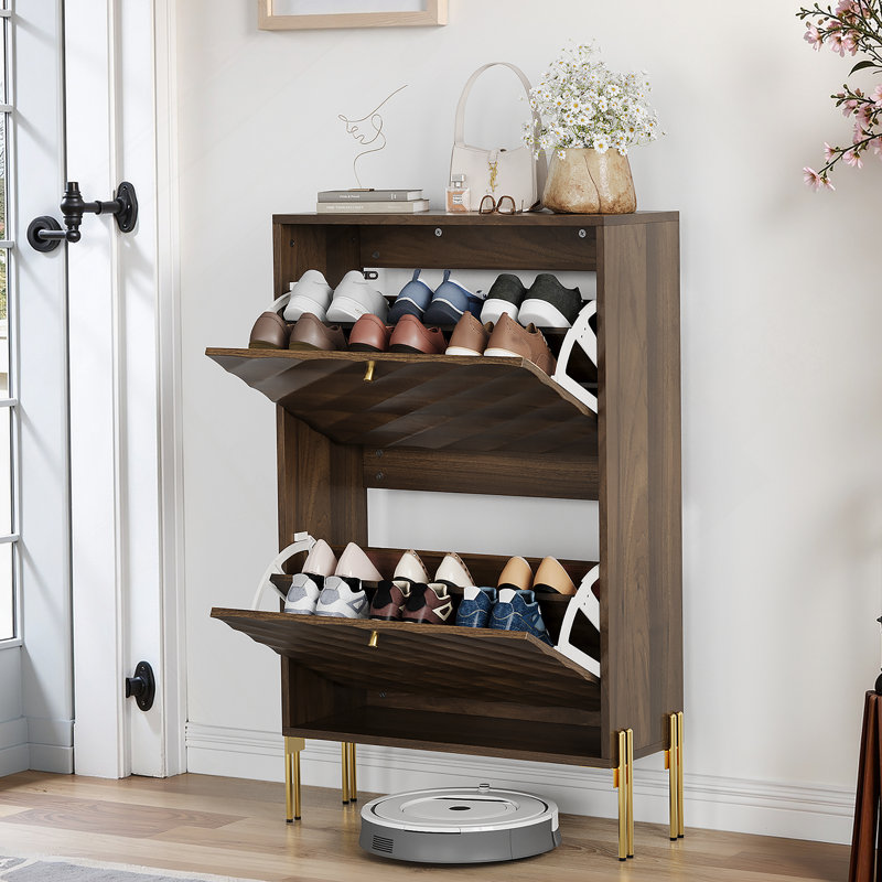 Mid-Century Modern Freestanding Shoe Cabinet With Metal Legs, Ideal For Entry, Hallway And Entryway, Offering Ample Storage And Stylish Design